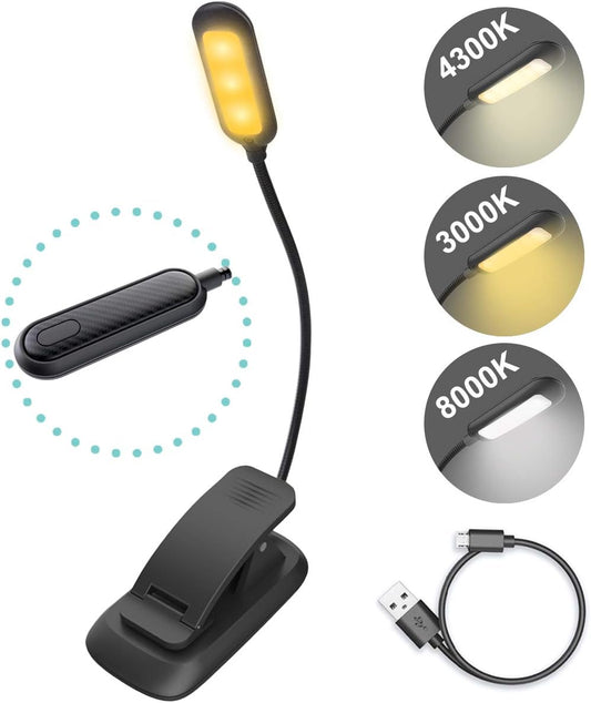 HONWELL Book Light Rechargeable Clip on Reading Light Dimmable Brightness Reading Lights for Books in Bed 3 Lighting Modes Best Kids Book Light Flexible Headboard Studying Light, Night Reading Lamp