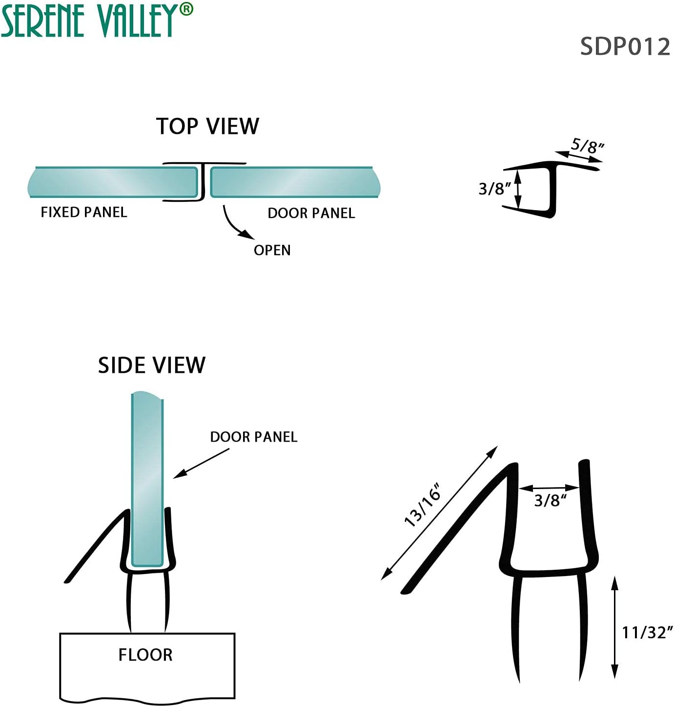 Serene Valley Frameless Shower Door Seal Strip for 3/8" Glass, Super Clear and Strong Material for Water Blocking - 78" Doorside Strip Plus 78" Bottom Strip, 2pcs