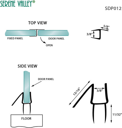 Serene Valley Frameless Shower Door Seal Strip for 3/8" Glass, Super Clear and Strong Material for Water Blocking - 78" Doorside Strip Plus 78" Bottom Strip, 2pcs