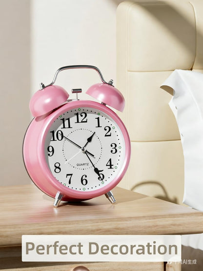 4 Inches Analog Alarm Clocks Retro Backlight Cute Simple Design with Night Light Silent Non-Ticking Battery Operated [Red]