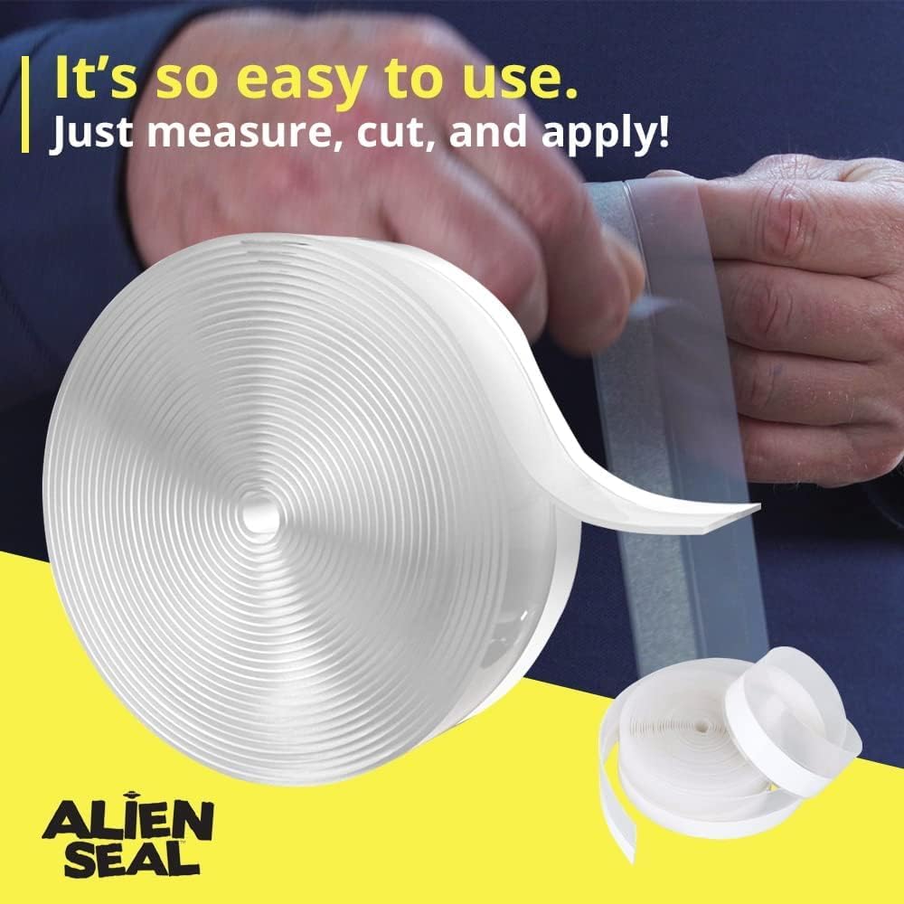 Alien Draft Insulation Tape Transparent Silicone Weather Stripping Door Seal Strip and Under Door Draft Stopper for Windows and Door Bottoms As Seen On TV (20 Feet - 2 Rolls)