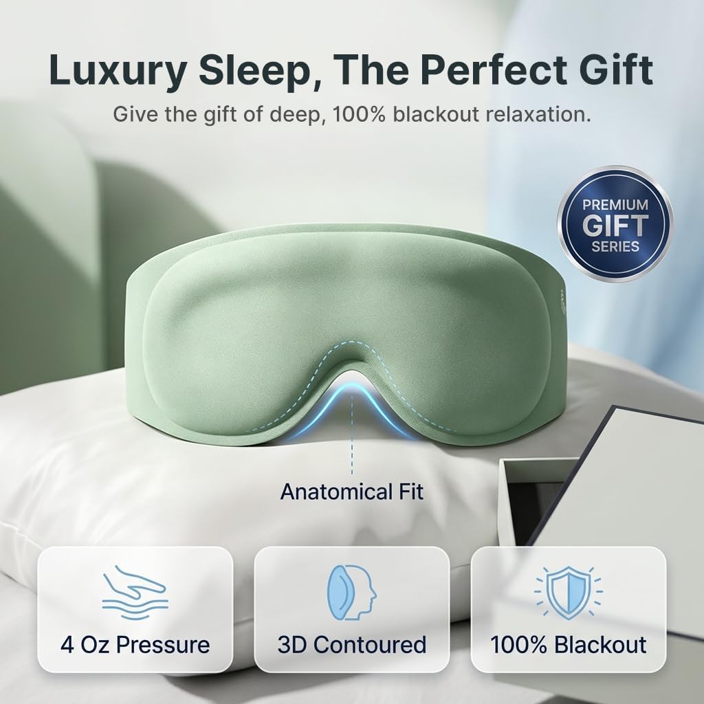 100% Blackout Weighted Sleep Mask: 3D Contoured Eye Mask with Full Coverage for Lash Extension - Soft Memory Foam,Adjustable Size - Eye Cover for Airplane Travel Essential,Meditation Blindfold