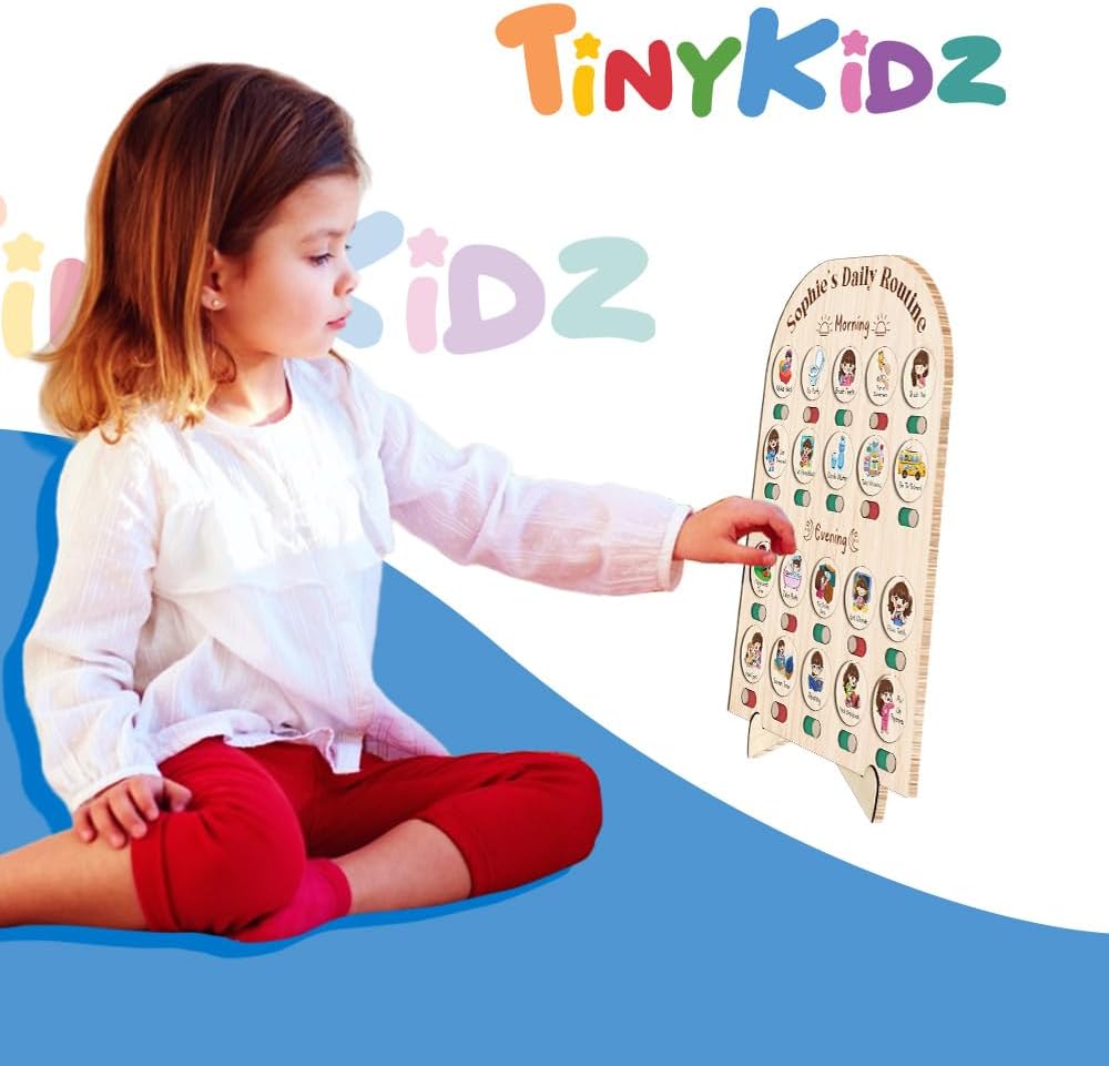 Daily Routine Chart for Kids, Visual Schedule, Routine Chart for Toddlers 3-5, Morning Bedtime Routine Chart for Toddlers, Wooden Chore Chart for Kids