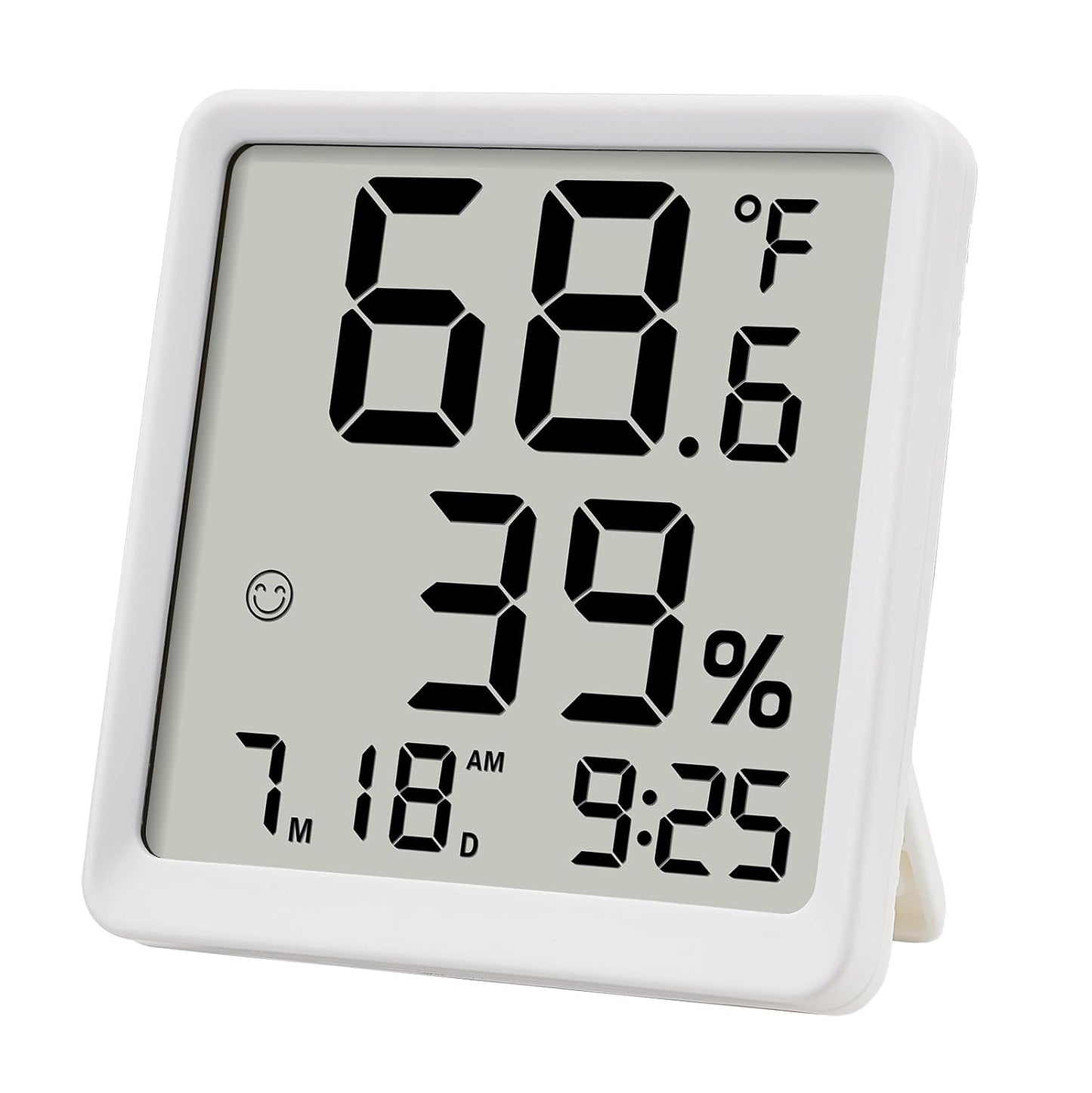 Room Hygrometer Indoor Thermometer for Home, Black | Small Digital Temperature Humidity, Comfort Indicator, Digital Clock & Calendar, Desktop Humidity Meter, Compact Size