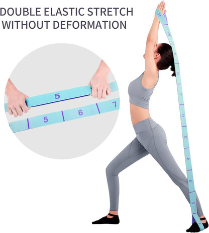 Elastic Stretching Strap with 11 Loops, Adjustable Stretch Band for Adults - Flexibility Straps for Yoga, Pilates, Dance - Non-Slip Fabric Resistance Band for Home Workout, Physical Therapy