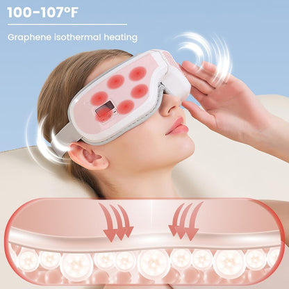 Eye Massager with Heat, Foldable Massaging Eye Mask with Five Massage Modes, Rechargeable Bluetooth Music Sleep Mask for Dry Eyes Relax, Reduce Strain, White