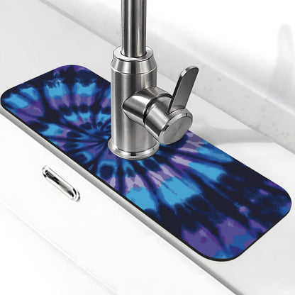 Aquamarine Blue Mexican Tiles Faucet Splash Guard Mat for Kitchen Sink 15x5.5" - Colors B