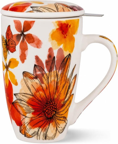 GBhome Tea Mug with Infuser and Lid,18 Ounce Ceramic Loose Leaf Cup Steeper