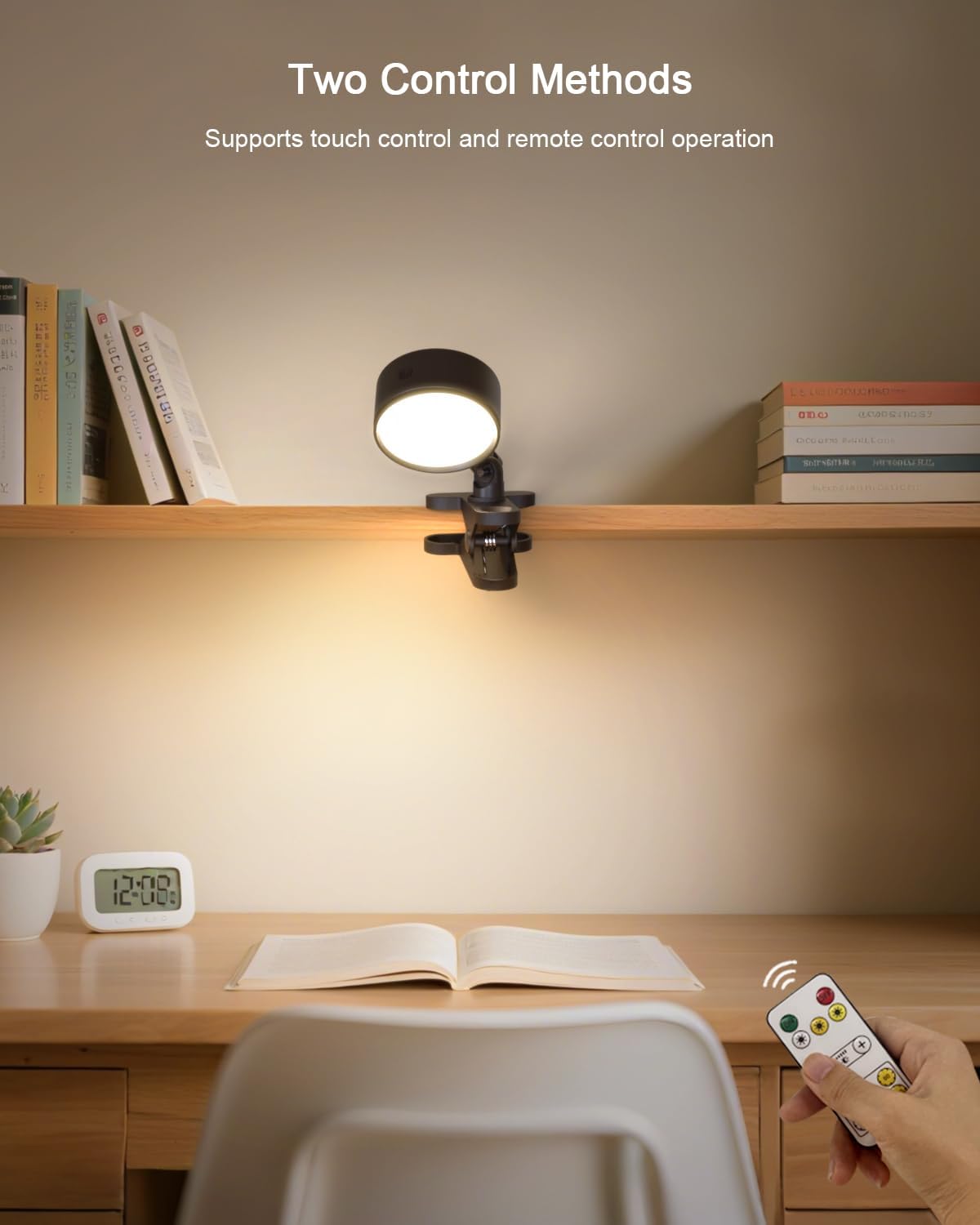 Clip on Light with 5000mAh Rechargeable Battery Operated, Eye Care Reading Light for Bed with 360° Rotation Touch & Remote, USB Clamp Light with 3 Color Modes & Dimmable for Headboard Bedside (black)