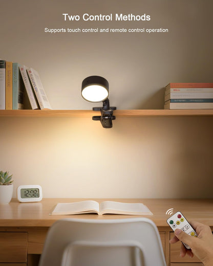 Clip on Light with 5000mAh Rechargeable Battery Operated, Eye Care Reading Light for Bed with 360° Rotation Touch & Remote, USB Clamp Light with 3 Color Modes & Dimmable for Headboard Bedside (black)