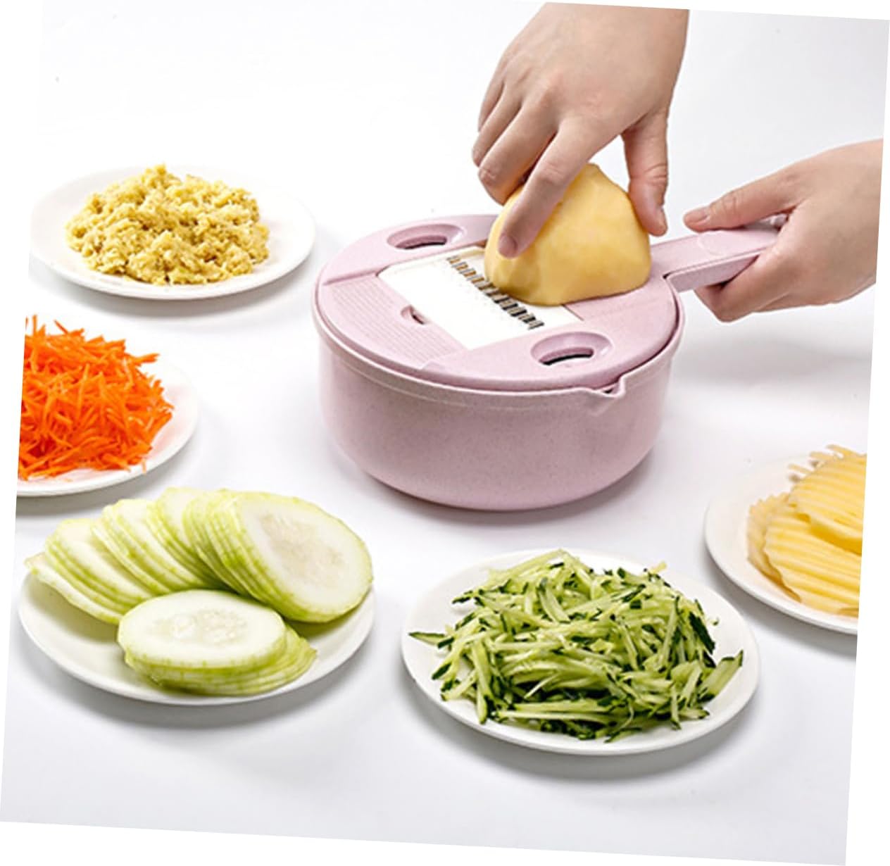 COLLBATH 1Set Wheat Straw Vegetable Slicer Grater Multifunctional Food Cutter with Molded Finger Guard for Safe Use in Kitchen Manual Veggie Chopper Cheese Grater Nordic Powder
