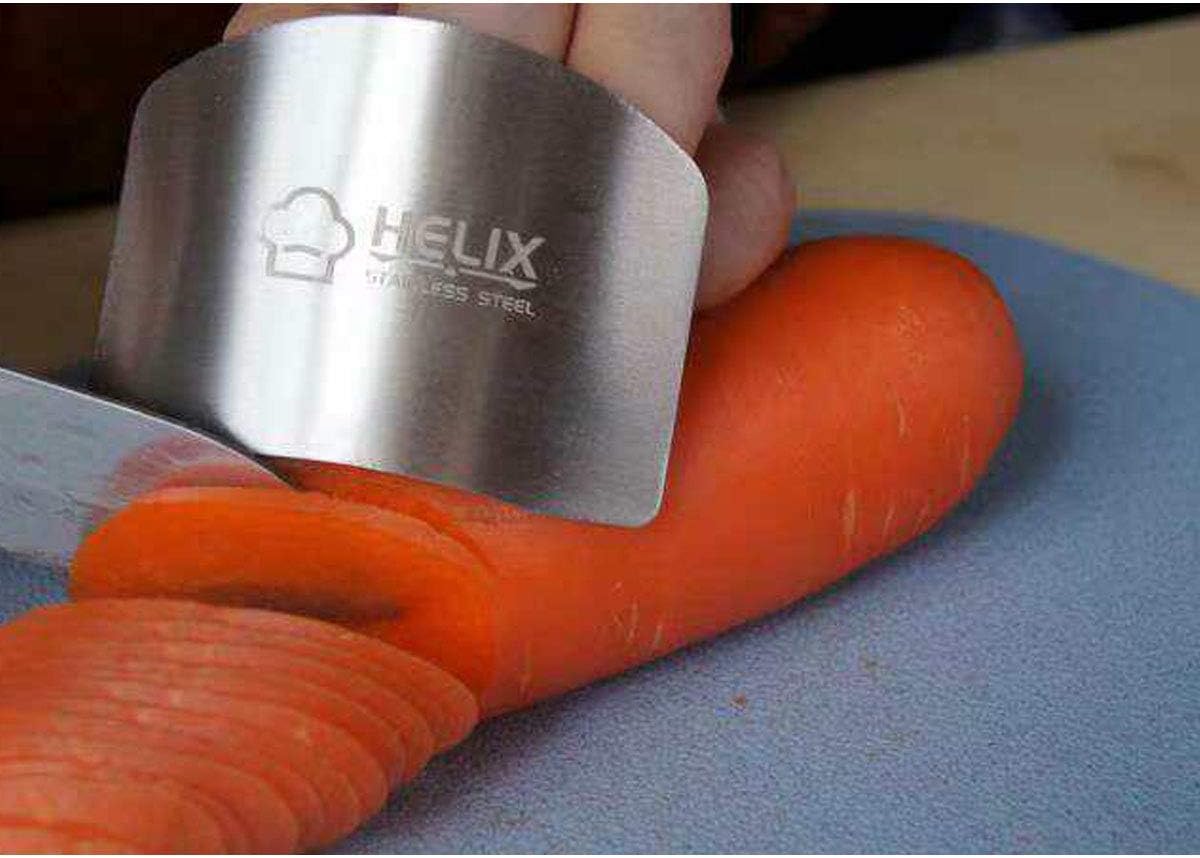 2 Pcs Finger Guard for Cutting aid, Kitchen Tool, Stainless Steel Knife Protector, Adjustable Hand Protect Fingers, Avoid Hurting, Slicing and Chopping, Silver