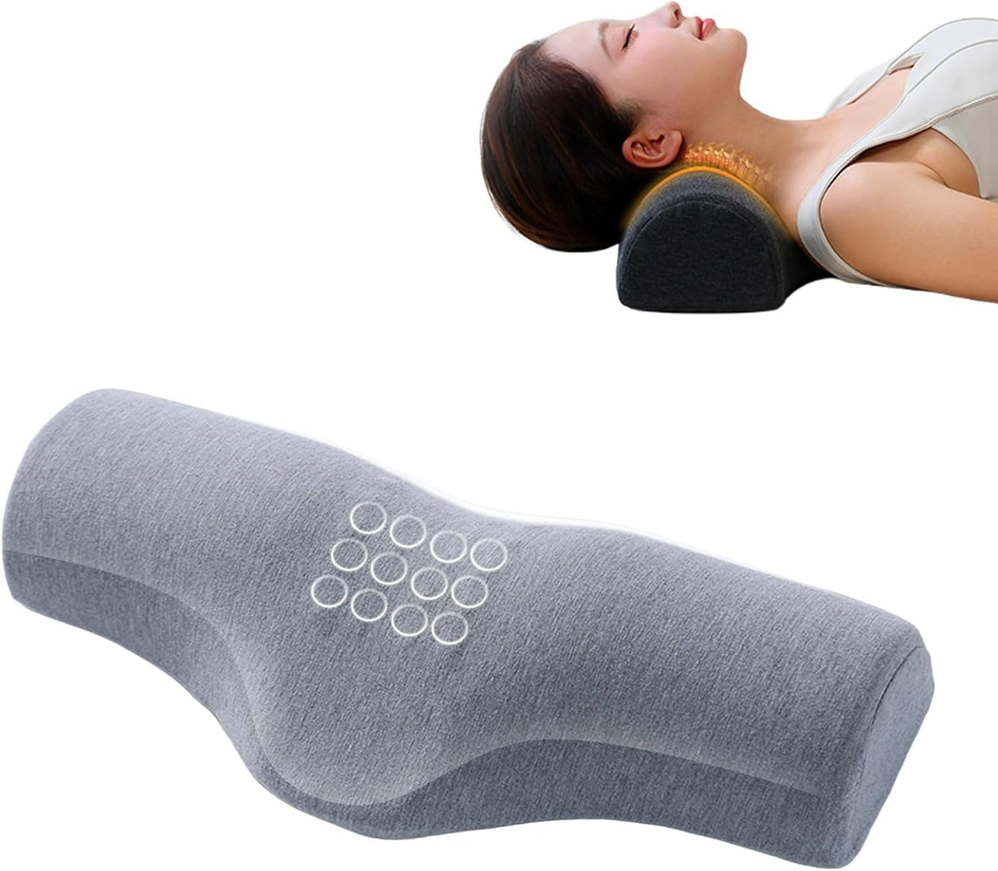 Cervical Neck Pillow for Neck Pain Relief,Memory Foam Neck Bolster Support Pillow for Bolster Support and Shoulder Relaxer, Decompression Devices Orthopedic Pillow Gray