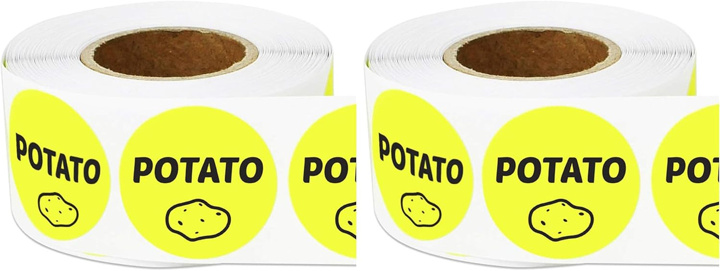 Potato Stickers Labels, 1" Round, Yellow, 600 Count | 2 Packs of 300, Menu Meal Choice, Deli Pantry Catering, Food Truck Grocery Store