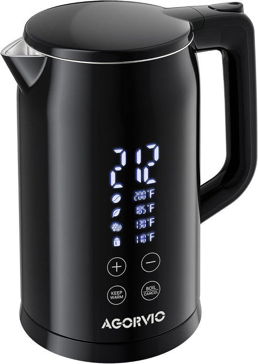 Electric Kettle, 1.7L 1500W, 5 Temp Presets, Dual Mode 8H Keep Warm, Double Wall Cool Touch, 100% Food Grade Stainless Steel Interior, Mute & Smart Memory for Tea, Coffee & Baby Formula
