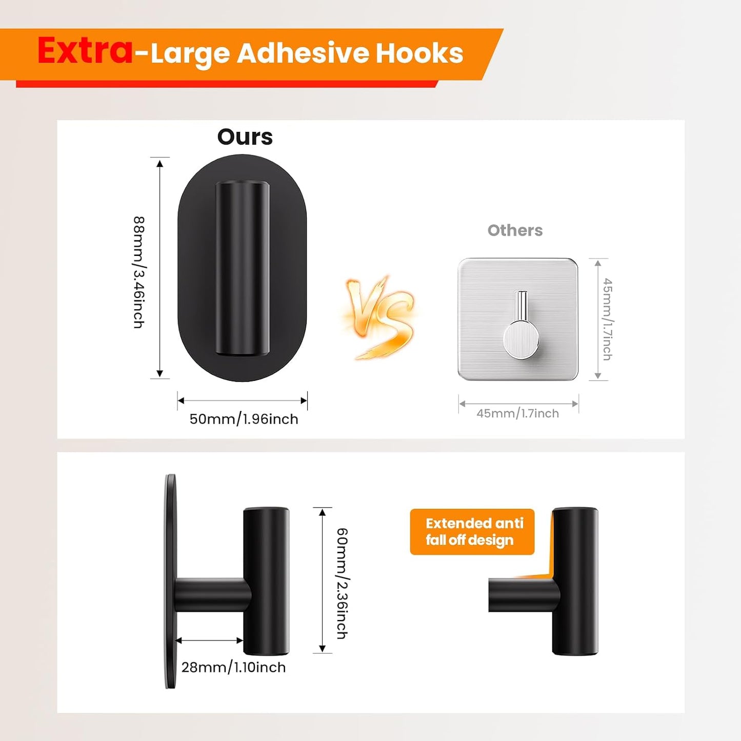 Aikzik Adhesive Towel Hooks - 4 Pack 26LB Extra Strong Heavy Duty Wall Hooks for Bathroom/Shower Door Hanging Coat, Robe, Towel, Dogs' Leads and Collars (Matte Black, Stainless Steel)