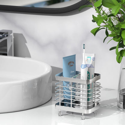 Luxspire Toothbrush Holders for Bathroom, Stainless Steel, 6 Slots, Black | Toothbrush Holders With Drainage, For Bathroom Countertop & Kitchen Sink, Bathroom Accessories