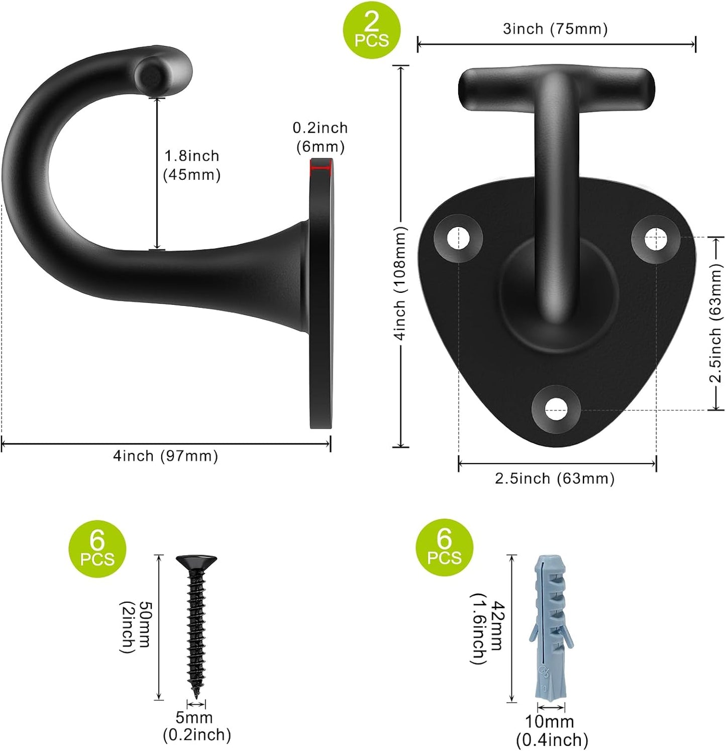 Dog Leash Hooks for Wall Black Dogs Leash Wall Mount Dog Hook for Leashs for Secure and Escape-Proof Hook for Lead Management