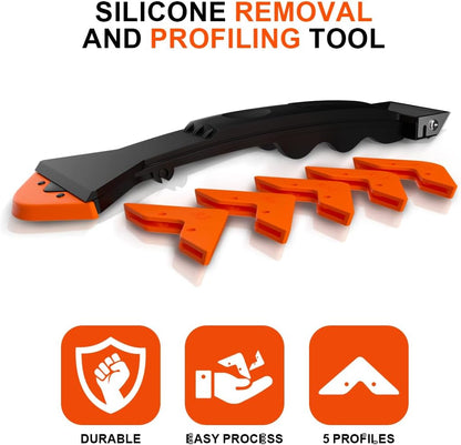 3 in 1 Caulking Tool with 6 Silicone Tips – Sealant Finishing & Caulk Remover, Stainless Steel Head, Mastic Remover & Angle Scraper for Bathroom, Kitchen, Floor, Window, Sink | 3-in-1 design: smooths, removes and scrapes in one tool