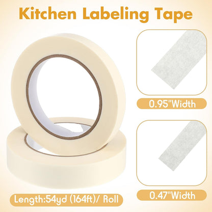 2 Kitchen Freezer Labeling Tapes & 1 Marker Pen, 0.47 x 54 yd Narrow Roll & 0.95 x 54 yd Wide Roll Waterproof Low Temperature Freezer Marking Tape for Glass Bottle Storage Container(Pink)