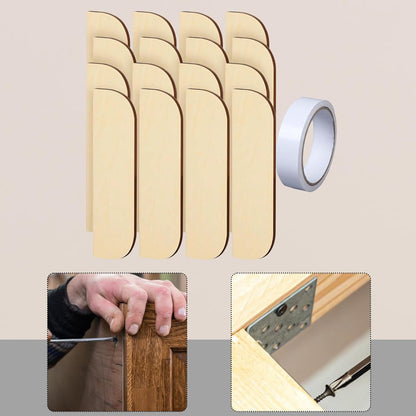 8 Pieces Hinge Repair Wooden Plate Door Hole Cover Plate Wooden Hinge Filler Wood Repair Kit with Tape Simple Panel Suitable for Cabinet, Square Corner, 8 Piece