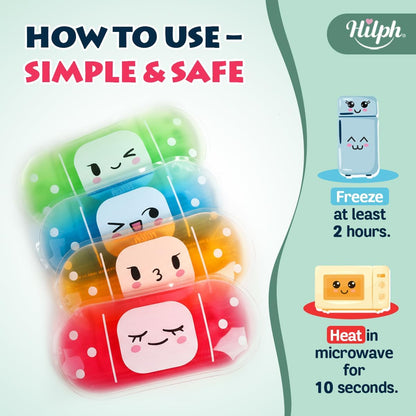 Hilph Kids Ice Packs for Boo Boos, 4 Gel Ice Packs for Injuries Reusable | Cute Soft Gel Cooling Pad, Small Cold Pack for Toddler Baby Childs, Hot Cold Compress for Pain Relief Bumps Bruises Toothache