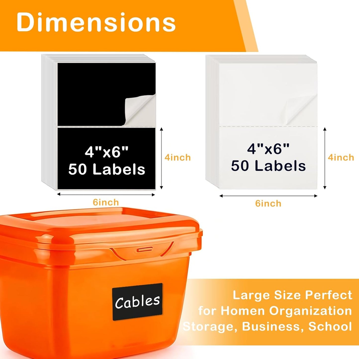 4x6 Inch Removable Storage Bin Labels, 100 Pcs (50 Sheets) Labels for Storage Bins with 1 Marker, Water Oil Tear Resistant No Residue Matte White Labels for Home Office School Business Storage Bins