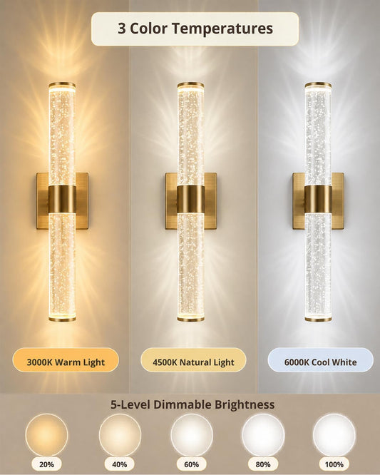 Battery Operated Wall Sconces Set of Two, Dimmable Wall Lights
