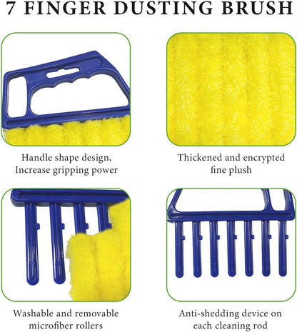 DXNQ 2 PCS Blind Cleaner Duster Tool, Window Venetian Hand-held 7 Finger Dusting Cleaner Brush, Blinds Cleaning Brush Tool for Window Shutters Air Conditioner, Car Accessories (Blue+Green)