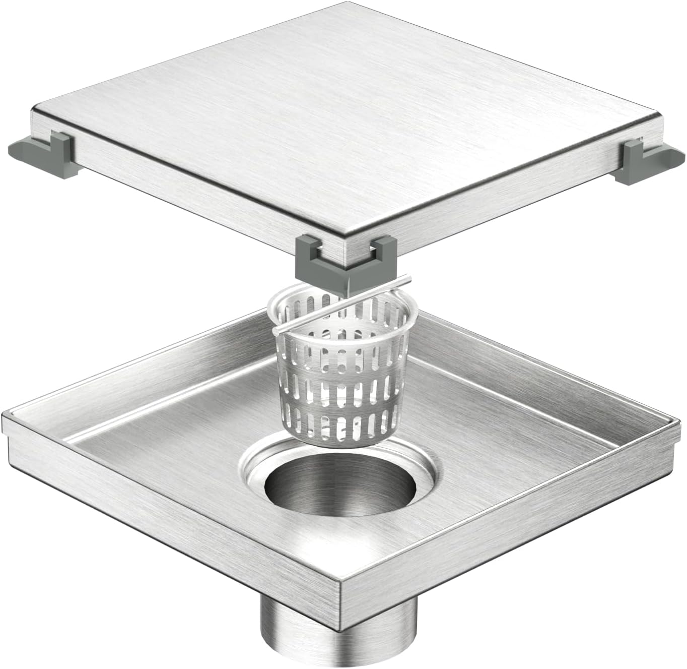 Neodrain 4" Brushed Square Shower Drain with Removable Tile Insert Grate | 304 Stainless Steel Tile Square Drain, Hidden Drain,Easy to Clean, Waterproof & Sturdy Shower Drain, CUPC Certified