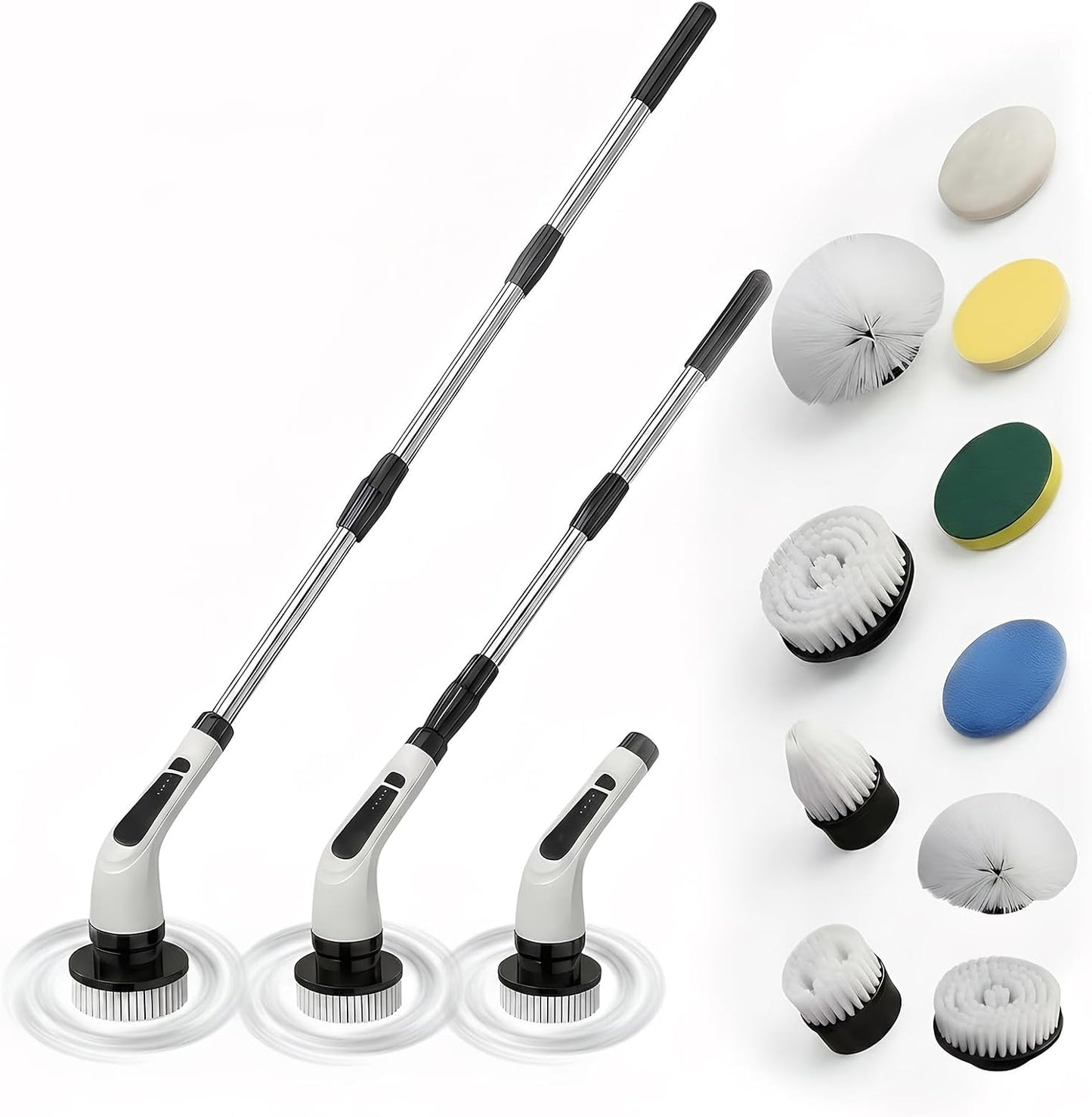 Electric Spin Scrubber - Ditch the Scrubbing! Long Handle Shower Scrubber with 9 Replaceable Heads & 2 Speed Cordless Brush in Modern White!