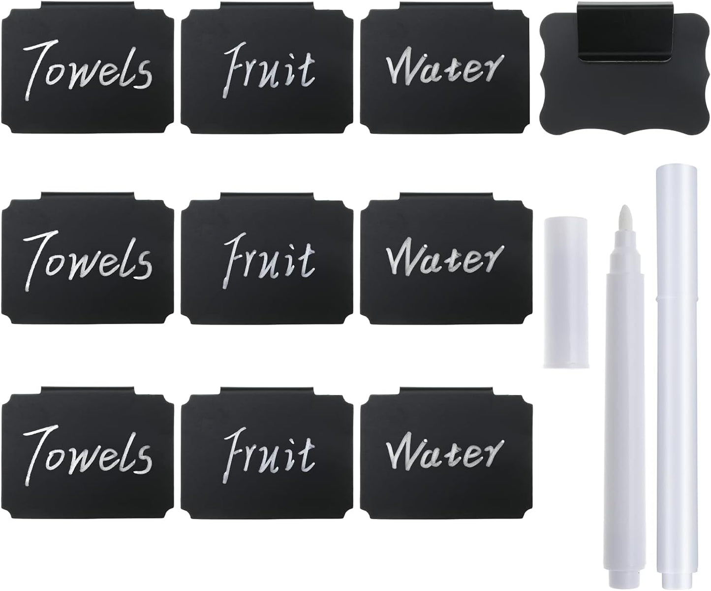 Plastic Basket Bin Label Clip Food Storage Bins with Labels on Removable Basket Label Kitchen Pantry Basket Label Clip with White Chalk Markers for Storage Bin Basket Box Hanging Bin (16)
