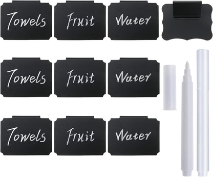 Plastic Basket Bin Label Clip Food Storage Bins with Labels on Removable Basket Label Kitchen Pantry Basket Label Clip with White Chalk Markers for Storage Bin Basket Box Hanging Bin (16)