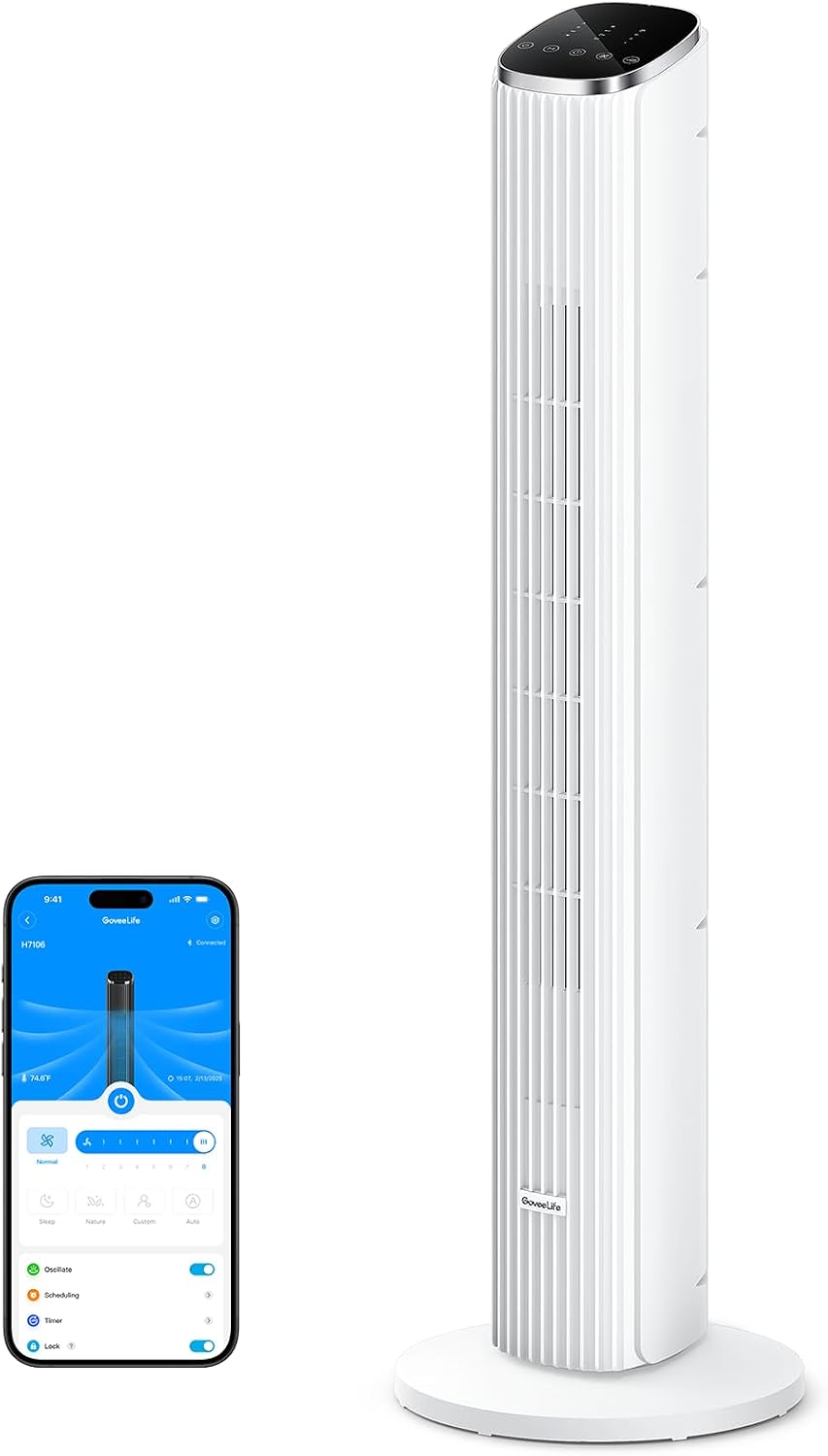 GoveeLife 36 in. Black Tower Fan for Bedroom, 5 Modes 8 Speeds up to 25ft/s