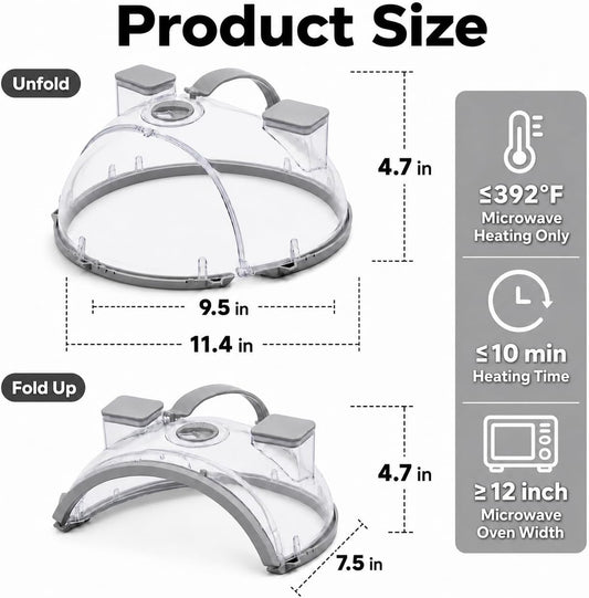 UFORU 10-Inch Foldable Microwave Splatter Cover for Food with Water Steamer | Clear Plate Cover with Handle Helps Contain Food Splatter Guard,Collapses for Compact Drawer or Cabinet Storage,Space-Saving
