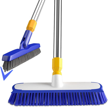 2 Pack Grout Brush with Long Handle, 56.5'' Swivel Grout Cleaning Brush,V-Shape Grout Scrub Brush, Extendable Handle Grout Cleaner Brush for Tile Floors，Bathroom,Baseboard,Shower,Corner