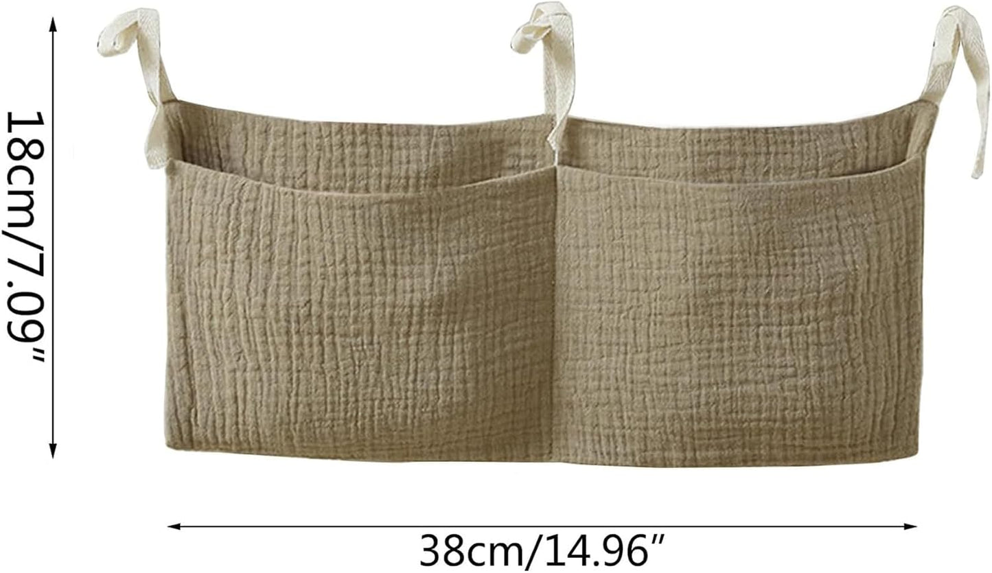 Bedside hanging bag for storing baby milk bottles and blankets - Baby diaper folding bed organizer bag - Brown