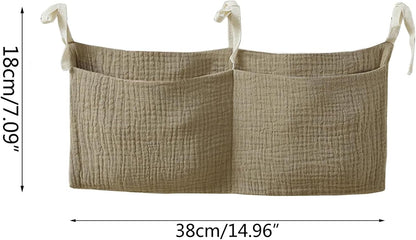 Bedside hanging bag for storing baby milk bottles and blankets - Baby diaper folding bed organizer bag - Brown