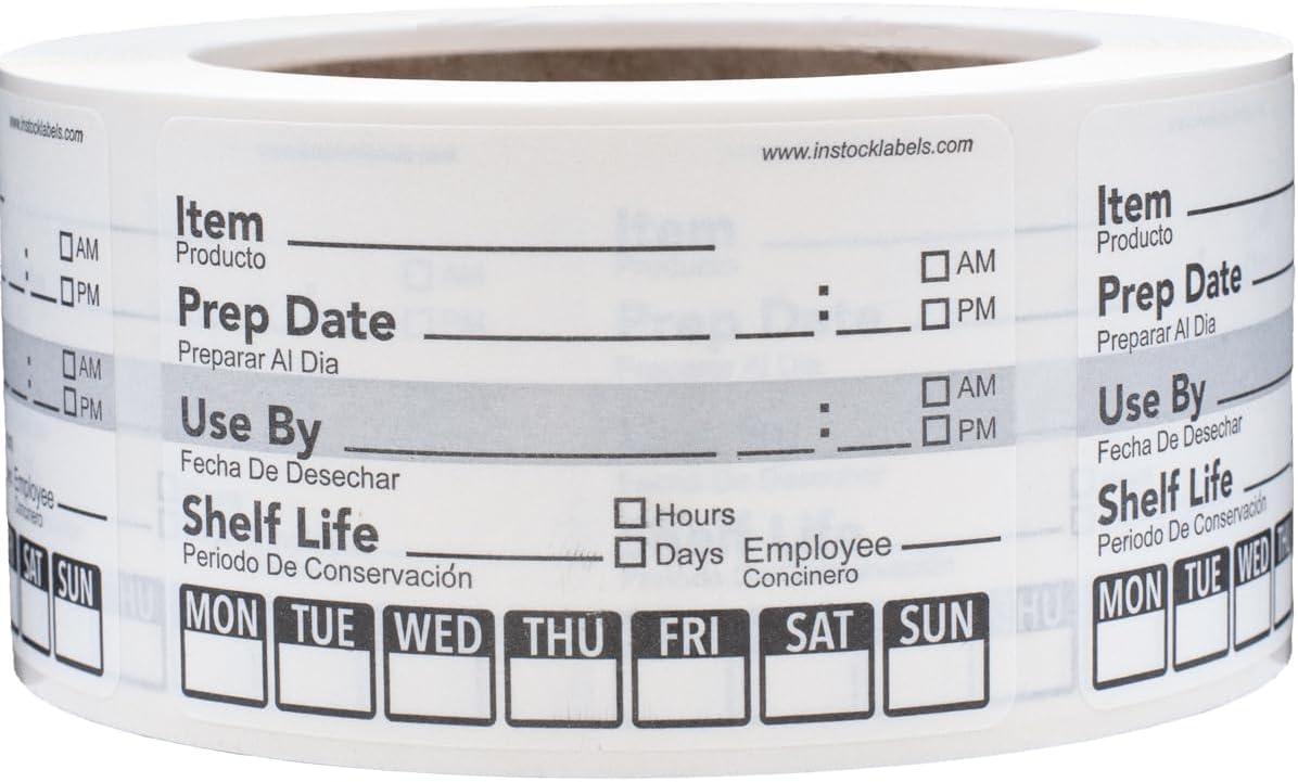 Dissolvable Day of The Week Use by Shelf Life Labels, 2 x 3 Inch 500 Adhesive Stickers for Organization, Food Rotation, Meal Prep Stickers Dissolve in Water