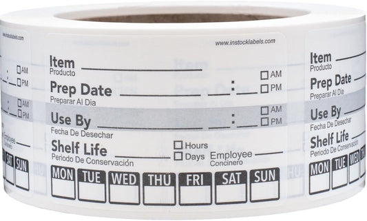 Dissolvable Day of The Week Use by Shelf Life Labels, 2 x 3 Inch 500 Adhesive Stickers for Organization, Food Rotation, Meal Prep Stickers Dissolve in Water