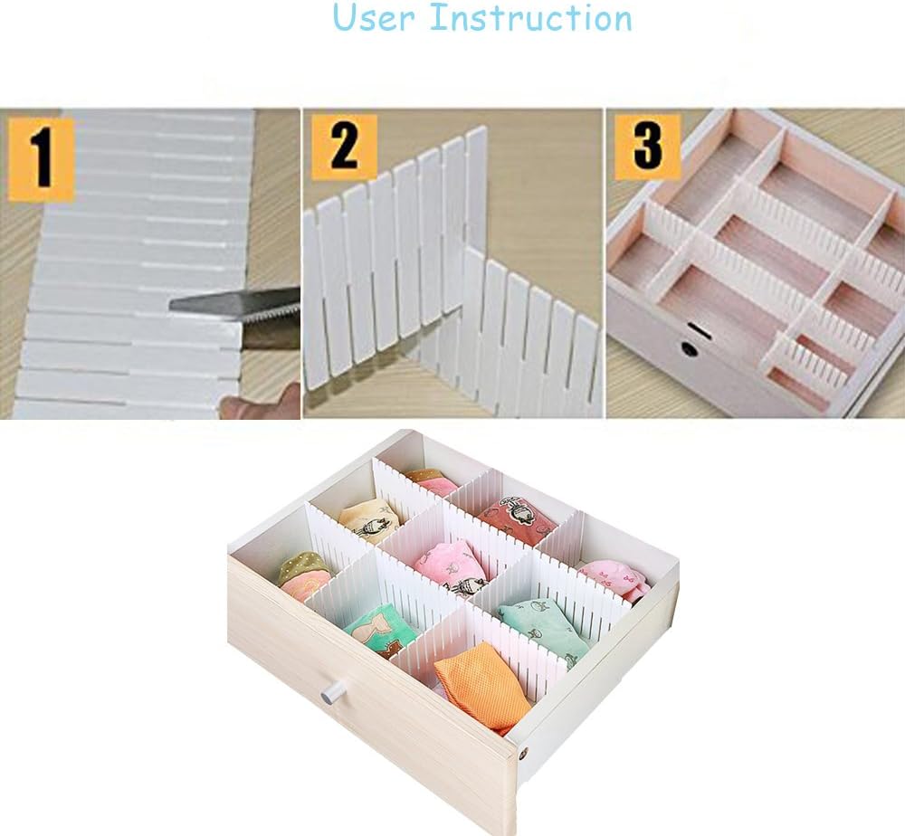 Onerbuy 8pcs Adjustable Grid Drawer Dividers DIY Plastic Closet Separator Tidy Organizer Container 32.5 * 7cm/ 12.8 * 2.8inch for Underwear Socks Belt Office Supplies(Transparent White)