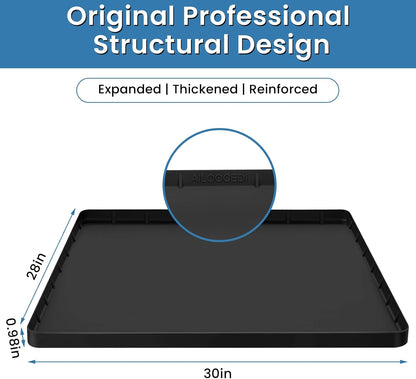 Large Thickened Washing Machine Mat 30" x 28" Silicone Black | Under Washer and Dryer Drain Pan Drip Tray Floor Protector Non-Slip Flexible Soft Mat Waterproof Raised Edge 0.98''