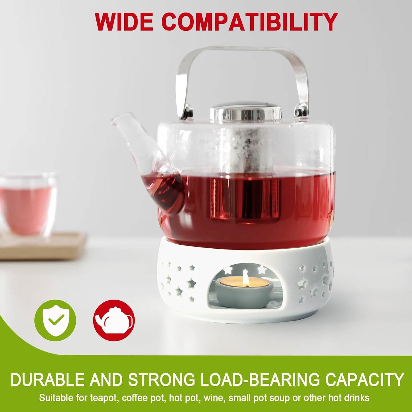 Teapot Warmer, Ceramic Tea Warmer for Teapot, Tealight Warmer with Tealight Holder for Heating Coffee Milk Tea Warmer, Teapot Heater (White)