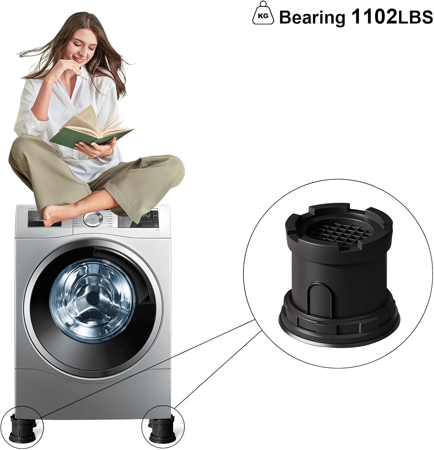 4Pcs Anti Vibration Pads for Washing Machine, Reduce Washer Dryer Moving | Washer and Dryer Pedestals,Prevents Noise Vibration Transfer, Antivibration Stabilizer Support Feet (Increase1.8in)