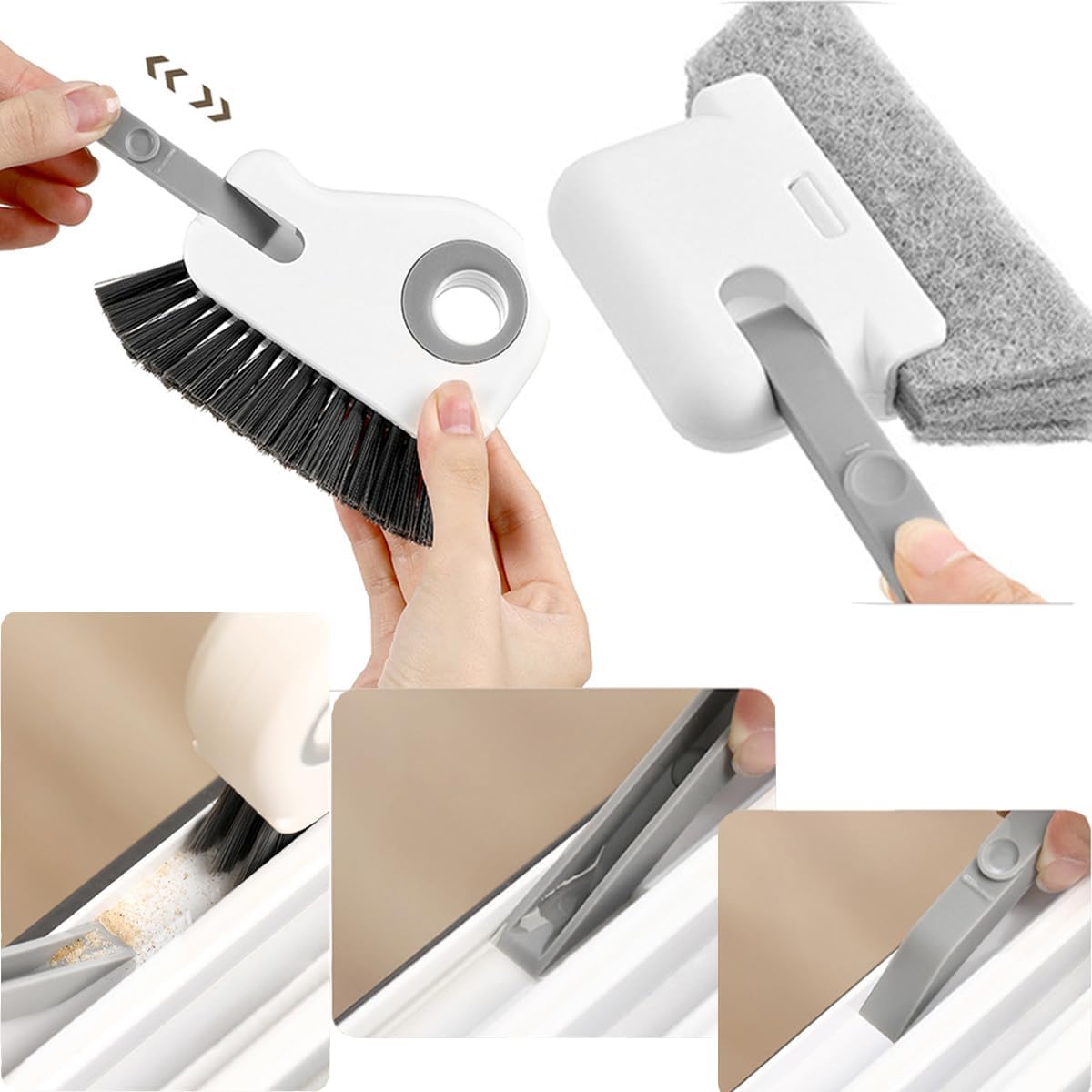 3pcs Gray Door and Window Track Cleaning Brush Set with Concealed Scraper