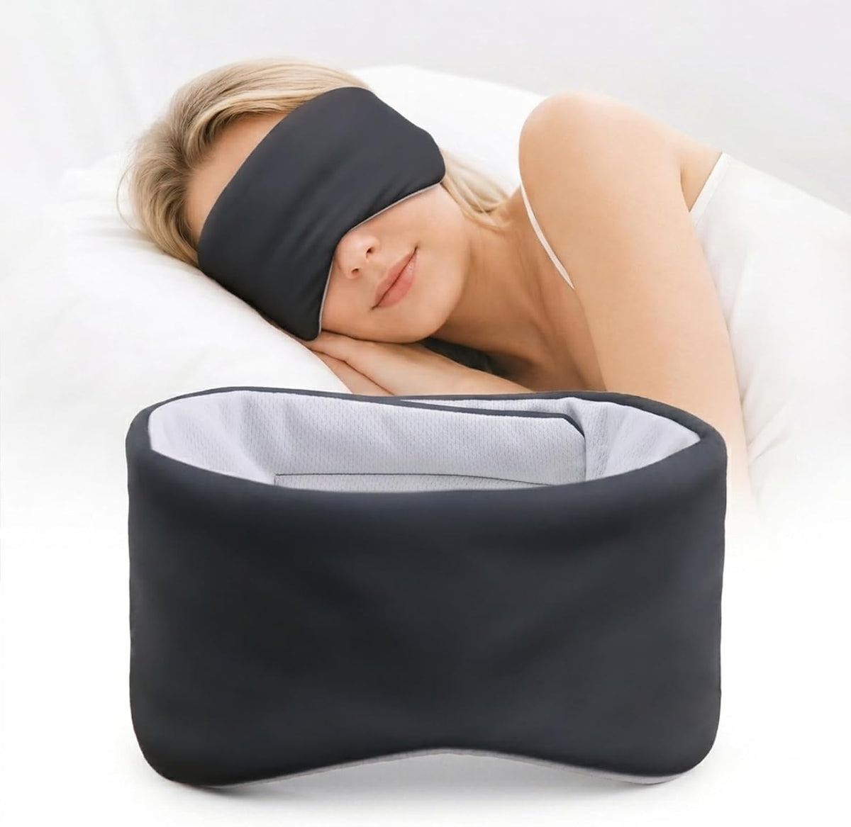 Sleep Mask for Women Men, Reversible Eye Mask Sleeping with Cozy & Cooling Sides, Adjustable Velcro Band, Blackout Face-Hugging Padded Eye Cover for Sleeping Travel Office, Grey/White