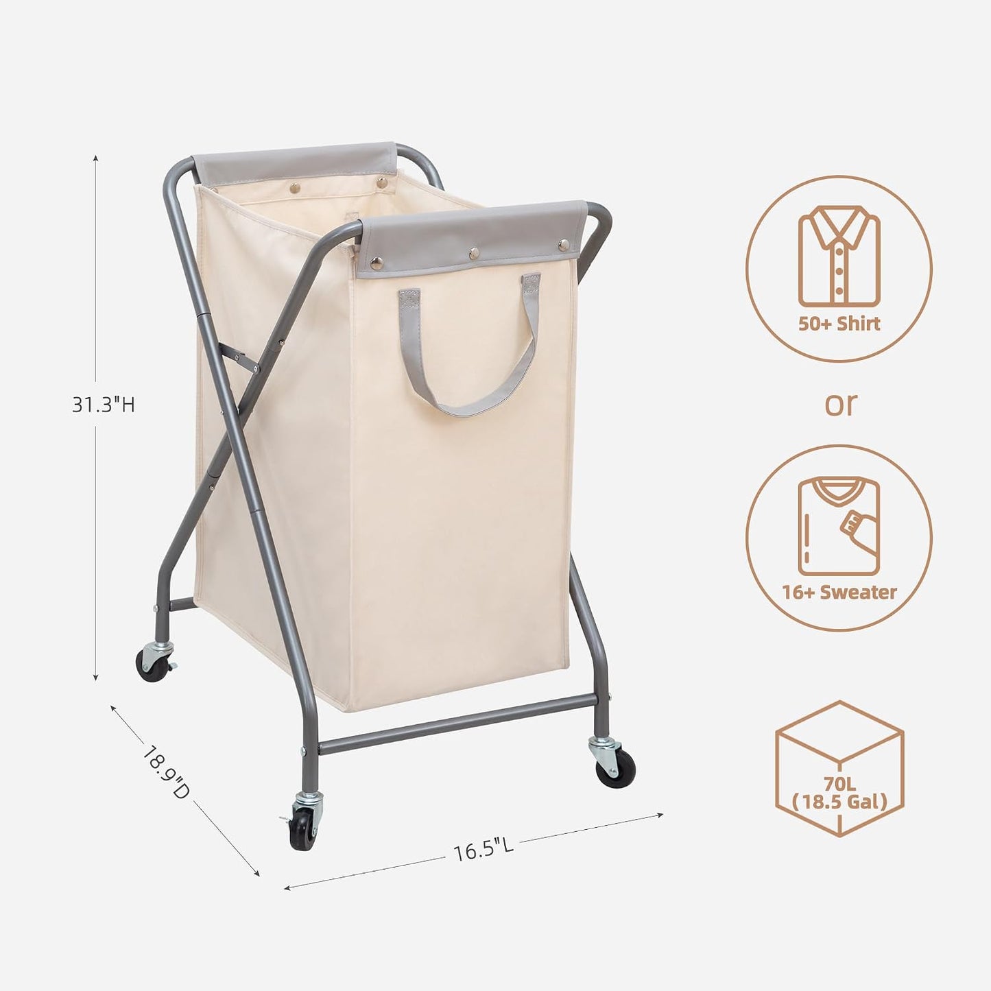 STORAGE MANIAC 160L Collapsible Laundry Hamper with Wheels, Rolling Laundry Basket, Heavy Duty Cloth Sorter with Removable Bag, Folding X Frame Clothes Organizer Cart for Easy to Store, 3 Section