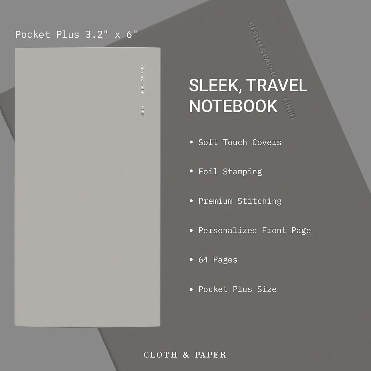 Cloth & Paper Travel Notebook | Daily Wellness Planner – Smoked Salt | Pocket Plus Wellness Planner 3.2" x 6" | Habit Tracker & Self Care Journal for Goals, Gratitude & Reflection – Soft Touch Cover