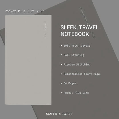 Cloth & Paper Travel Notebook | Daily Wellness Planner – Smoked Salt | Pocket Plus Wellness Planner 3.2" x 6" | Habit Tracker & Self Care Journal for Goals, Gratitude & Reflection – Soft Touch Cover