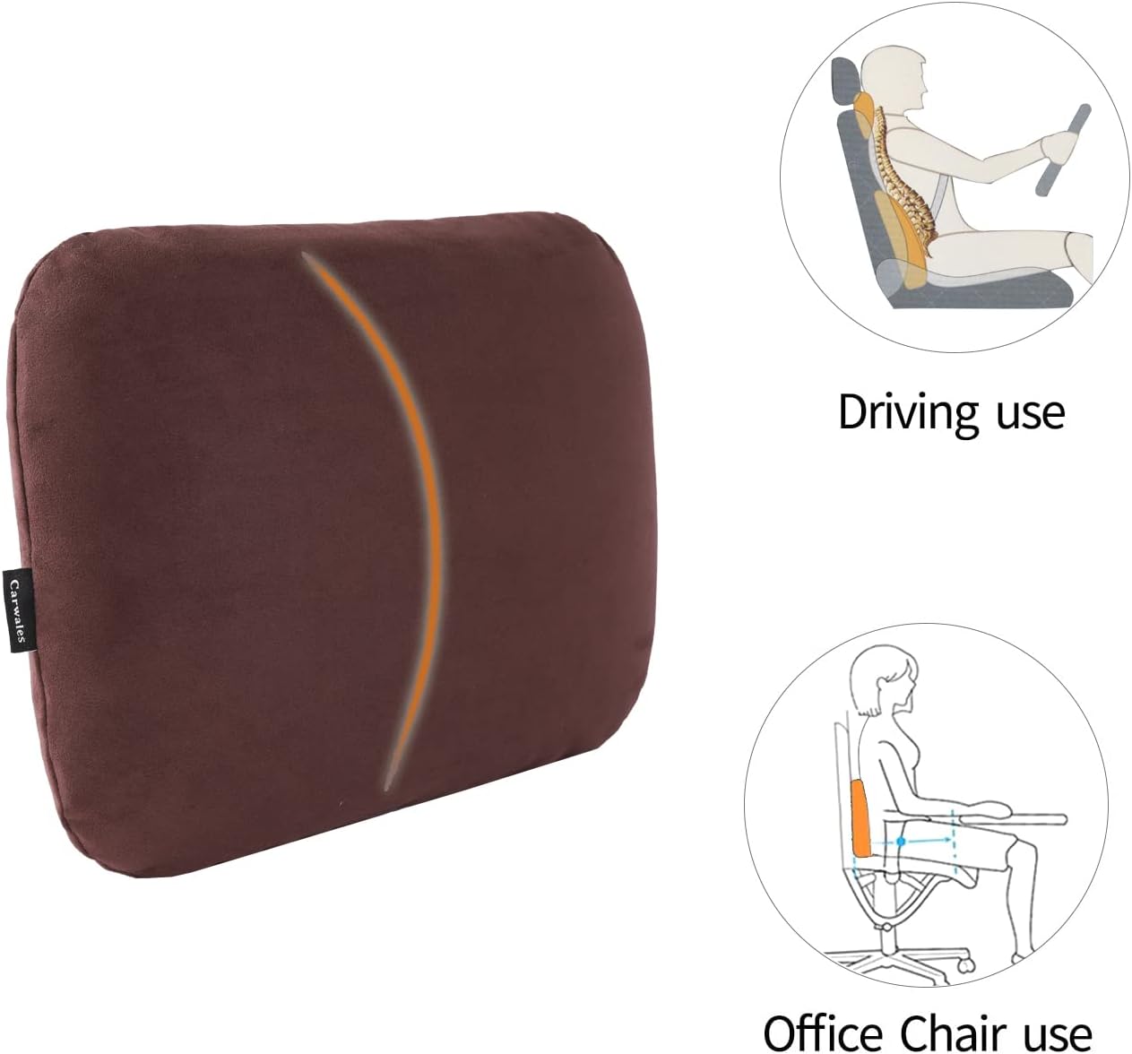 Lower Back Automotive Lumbar Support Pillow for Car Recliner Cushion Black | Soft Latex Memory Foam Suede, Home Office Chair Desk Accessories, Thin Waist Pain Relief, Driving Seat Relax, Ergonomic